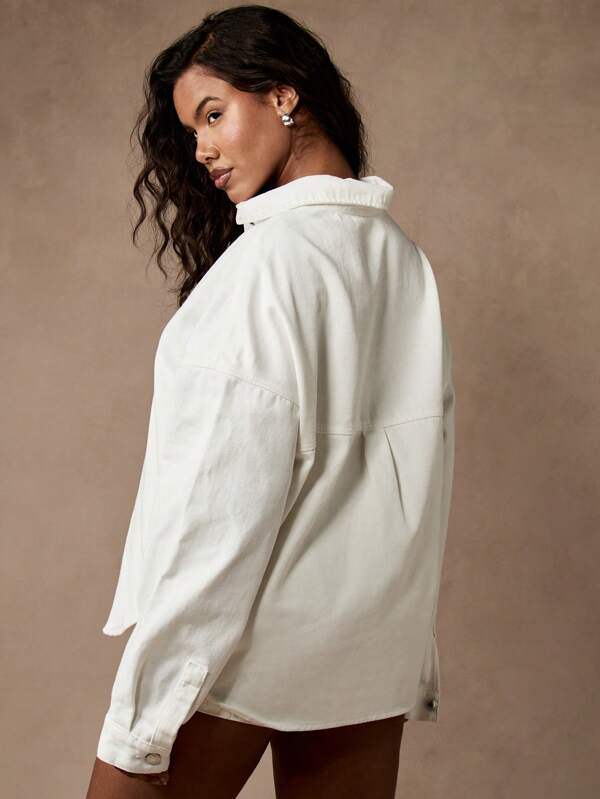 MISSGUIDED White Oversized Corset Front Lace Up Button Down Distressed Denim Top