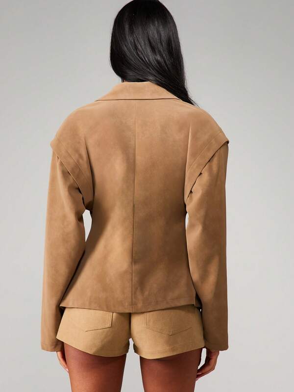 MISSGUIDED Wide Lapel Suede Blazer With Structured Shoulders