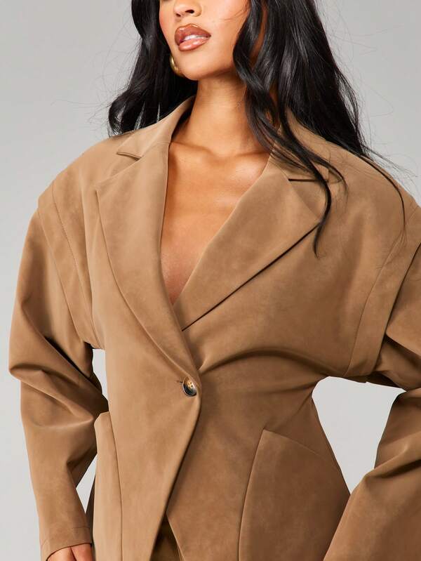 MISSGUIDED Wide Lapel Suede Blazer With Structured Shoulders