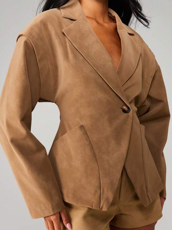 MISSGUIDED Wide Lapel Suede Blazer With Structured Shoulders