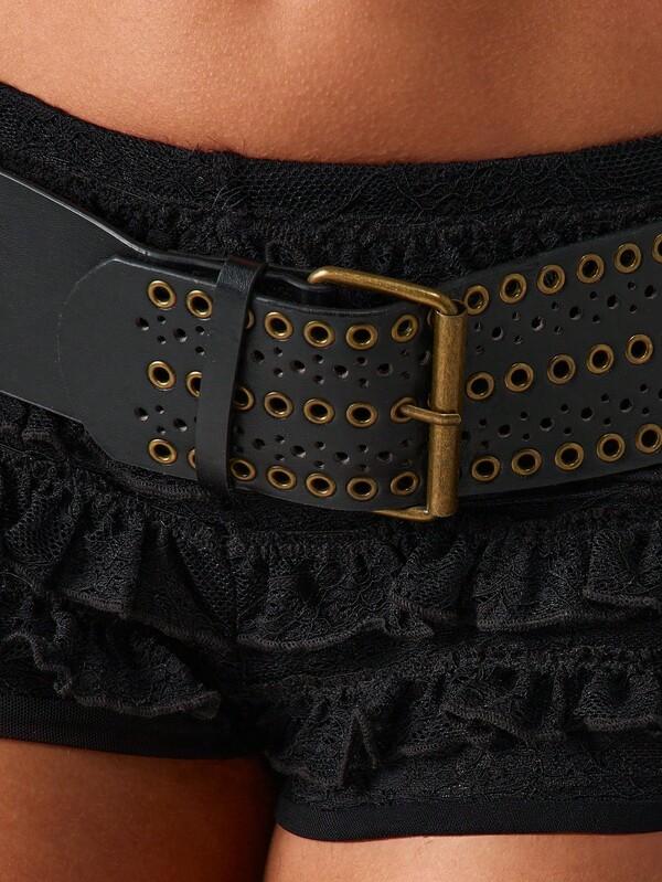 MISSGUIDED Wide Leather Belt With Metal Eyelets And Rustic Buckle