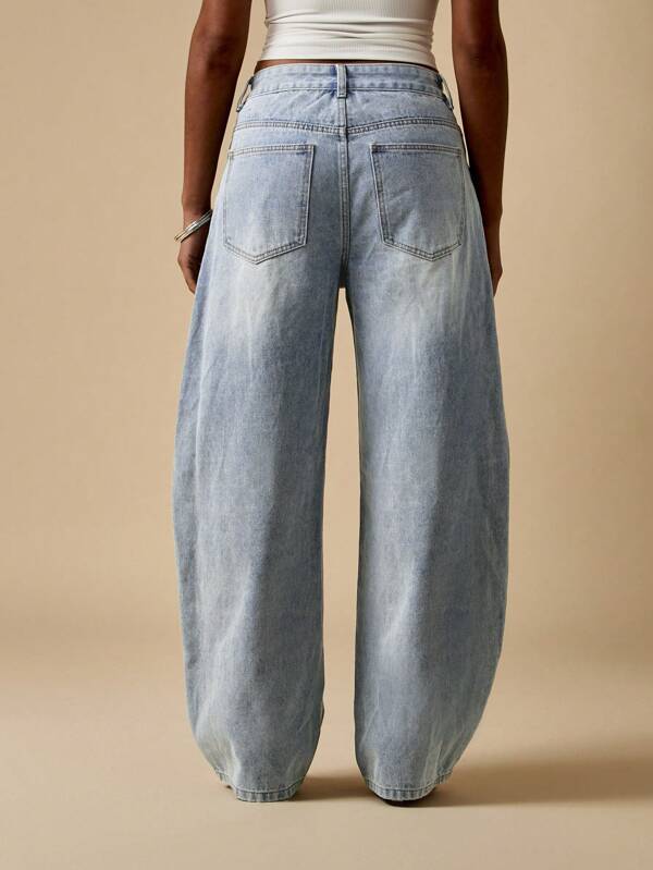 MISSGUIDED Wide Leg Barrel Cut Denim Jeans With Casual Fit