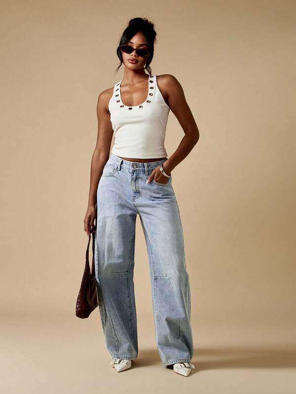 MISSGUIDED Wide Leg Barrel Cut Denim Jeans With Casual Fit