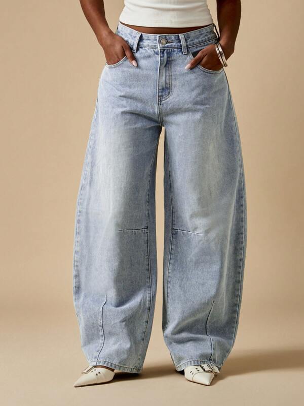 MISSGUIDED Wide Leg Barrel Cut Denim Jeans With Casual Fit