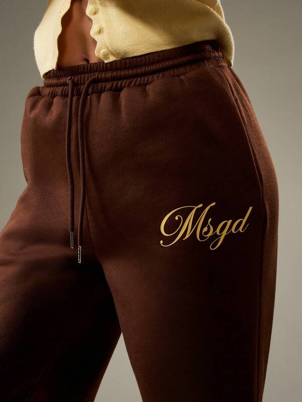 MISSGUIDED Wide Leg Brown Sweatpants With Embroidered Logo