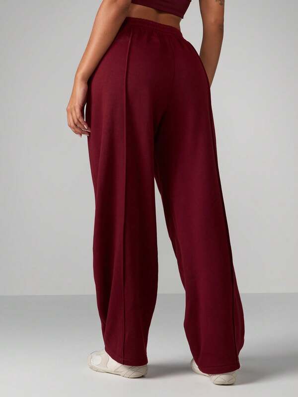 MISSGUIDED Wide Leg Burgundy Sweatpants With Side Pockets