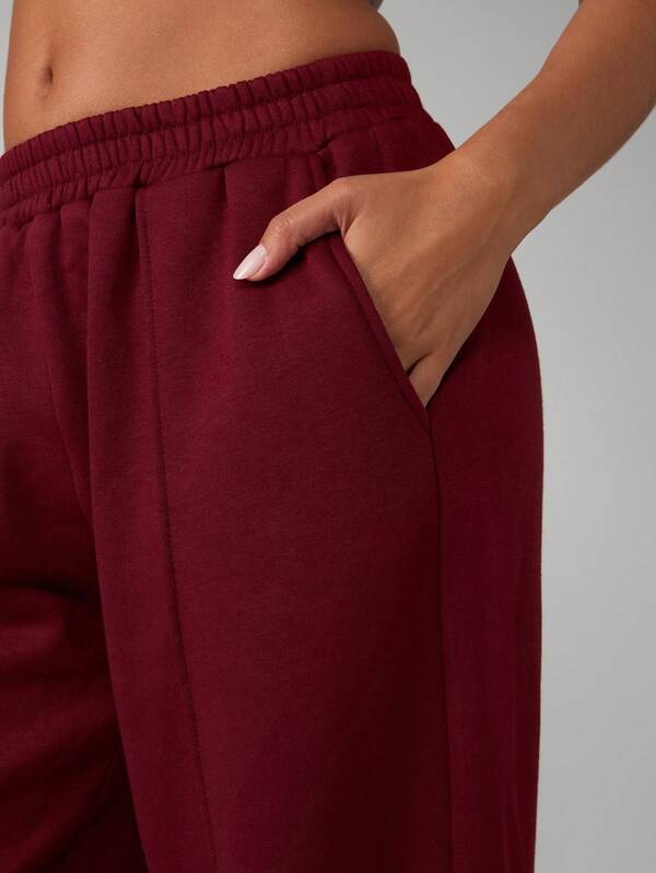 MISSGUIDED Wide Leg Burgundy Sweatpants With Side Pockets