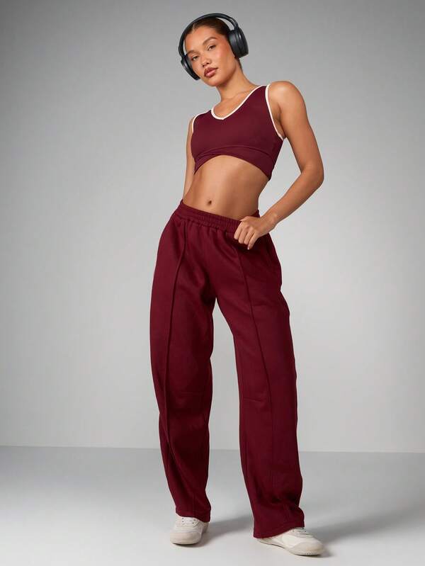 MISSGUIDED Wide Leg Burgundy Sweatpants With Side Pockets