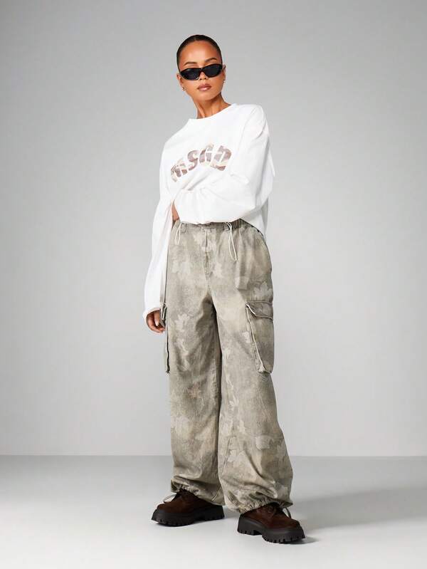 MISSGUIDED Wide Leg Camouflage Cargo Pants