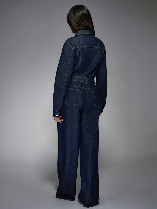 MISSGUIDED Wide Leg Denim Boiler Jumpsuit With Utility Pockets