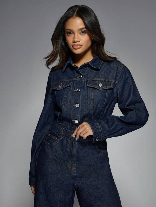 MISSGUIDED Wide Leg Denim Boiler Jumpsuit With Utility Pockets