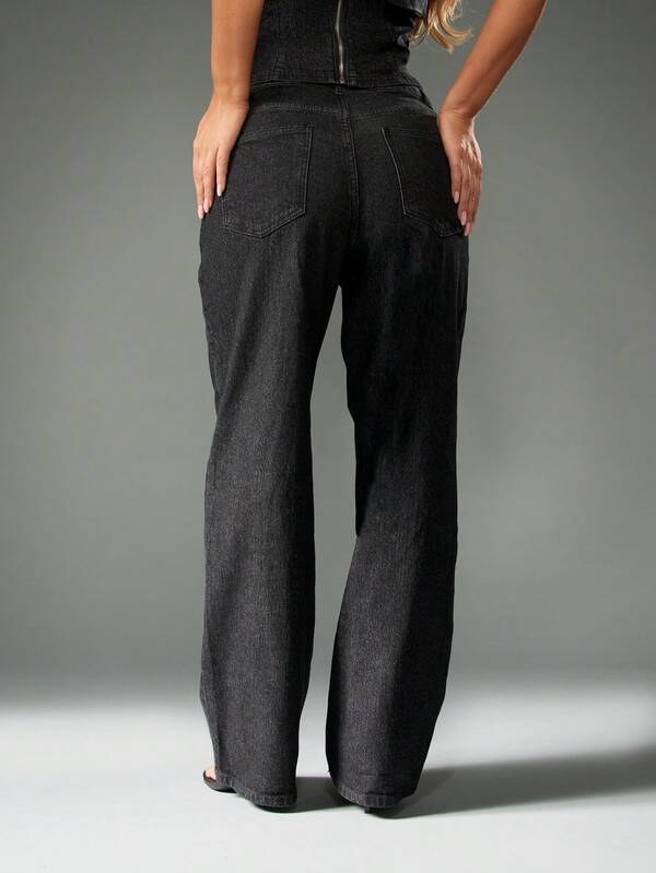 MISSGUIDED Wide Leg Denim Jeans With Metal Eyelets