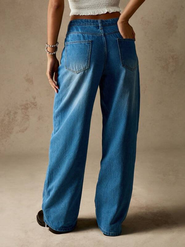 MISSGUIDED Wide Leg Denim Jeans With Side Button Detail