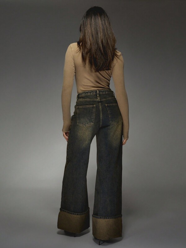 MISSGUIDED Wide Leg Denim Jeans With Turn Up Hem