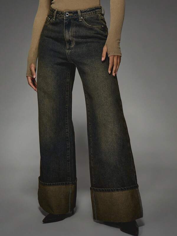 MISSGUIDED Wide Leg Denim Jeans With Turn Up Hem