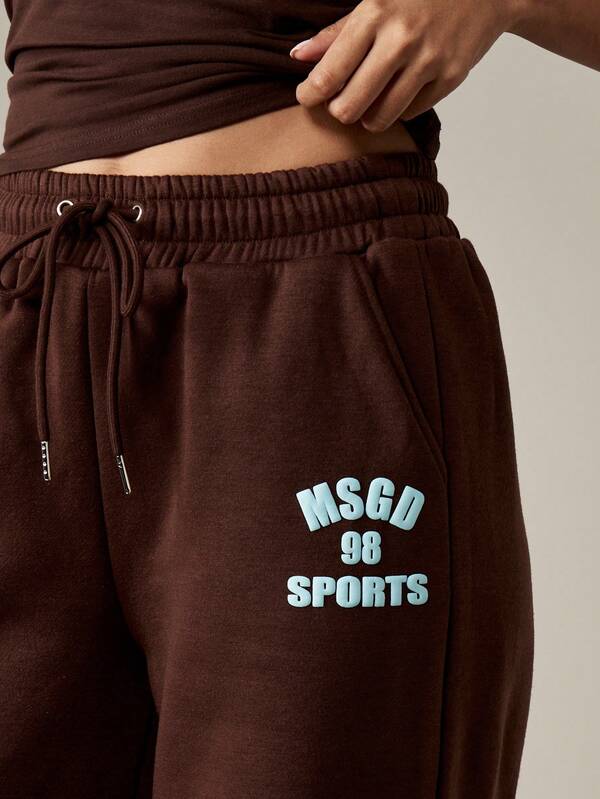 MISSGUIDED Wide Leg Drawstring Joggers With Athletic Logo Print