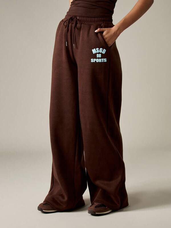 MISSGUIDED Wide Leg Drawstring Joggers With Athletic Logo Print
