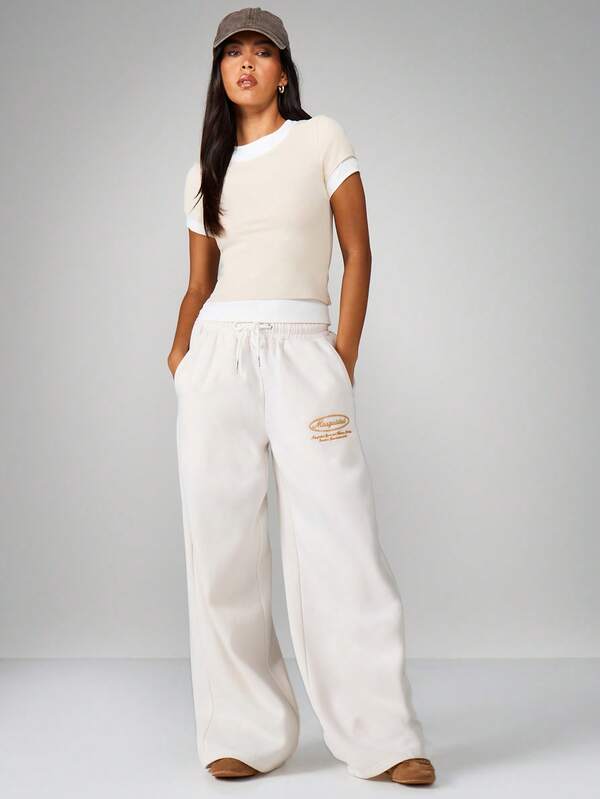 MISSGUIDED Wide Leg Drawstring Joggers With Branding