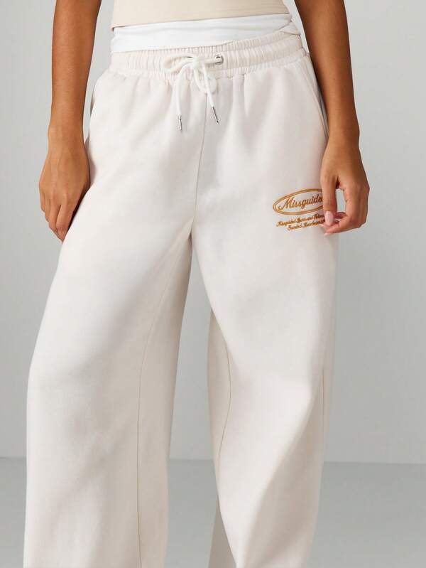 MISSGUIDED Wide Leg Drawstring Joggers With Branding