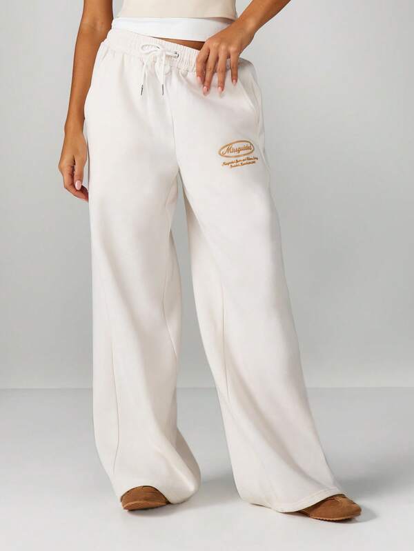 MISSGUIDED Wide Leg Drawstring Joggers With Branding