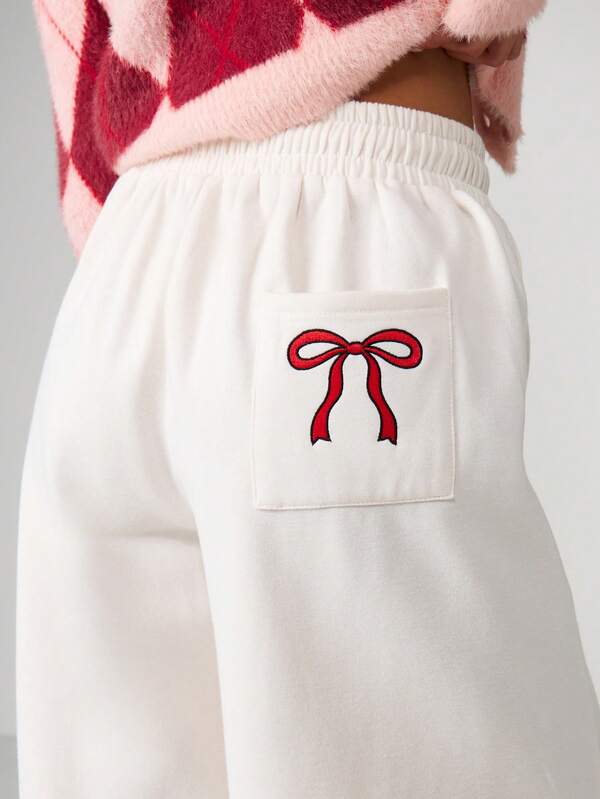 MISSGUIDED Wide Leg Drawstring Sweatpants With Bow Detail