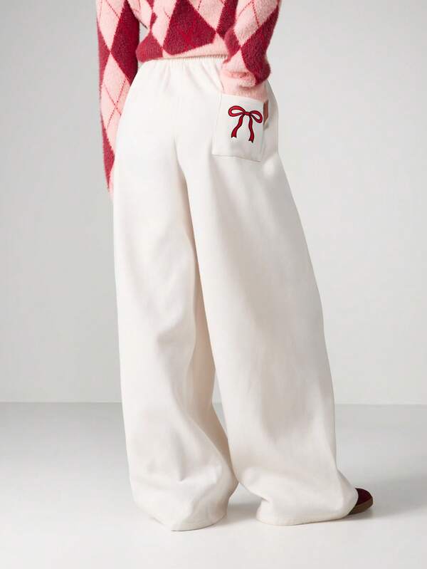 MISSGUIDED Wide Leg Drawstring Sweatpants With Bow Detail