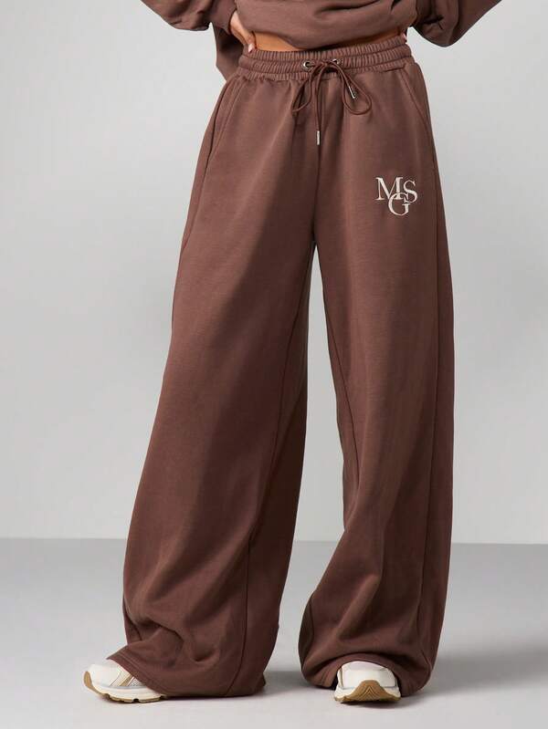 MISSGUIDED Wide Leg Drawstring Sweatpants With Logo