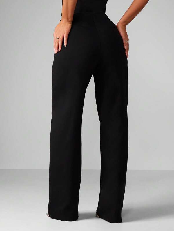 MISSGUIDED Wide Leg Dress Pants With Crystal Trim