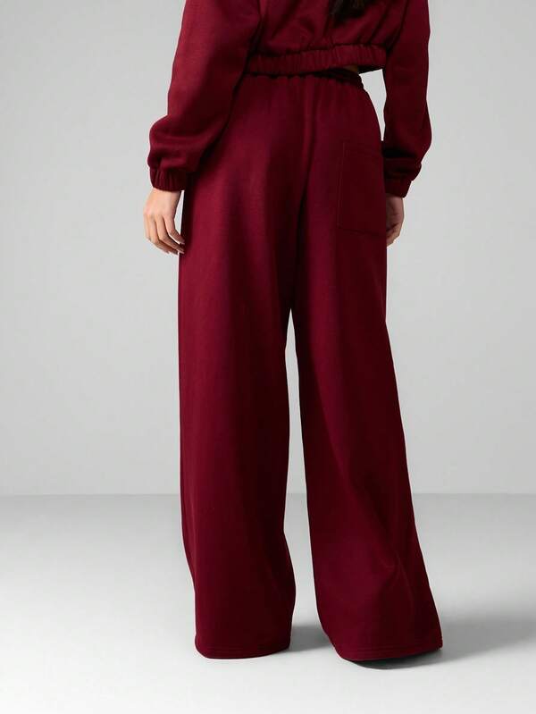 MISSGUIDED Wide Leg Fleece Sweatpants With Drawstring Waist