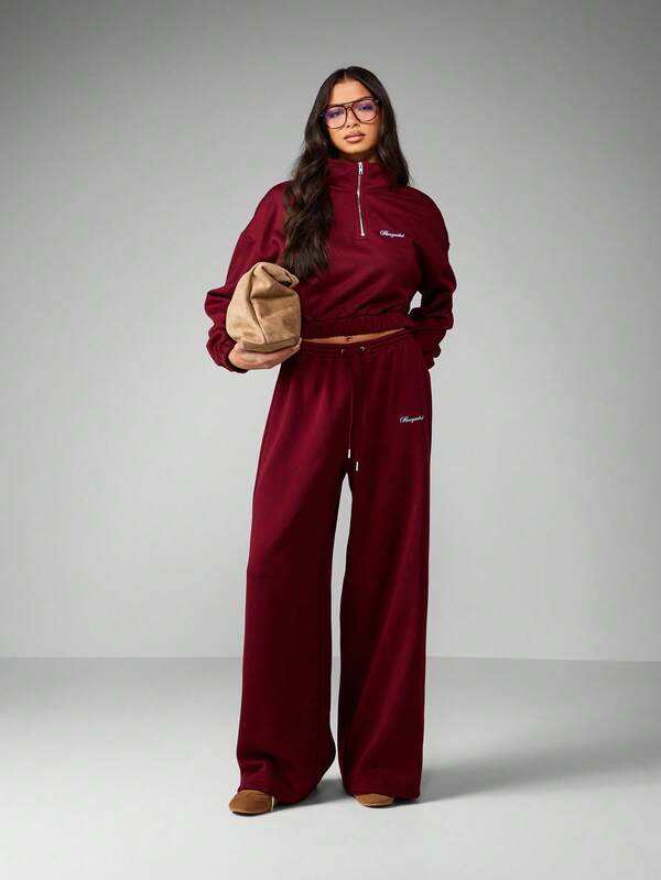 MISSGUIDED Wide Leg Fleece Sweatpants With Drawstring Waist