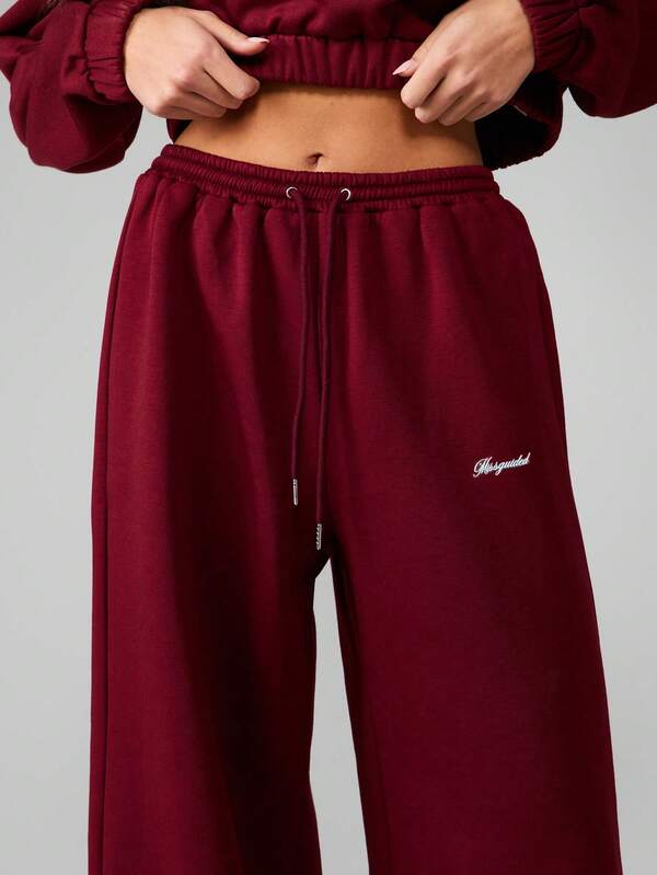 MISSGUIDED Wide Leg Fleece Sweatpants With Drawstring Waist