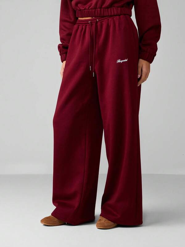 MISSGUIDED Wide Leg Fleece Sweatpants With Drawstring Waist