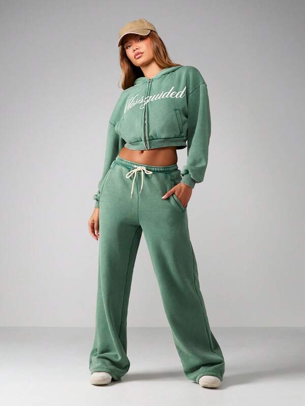 MISSGUIDED Wide Leg Graphic Joggers With Drawstring