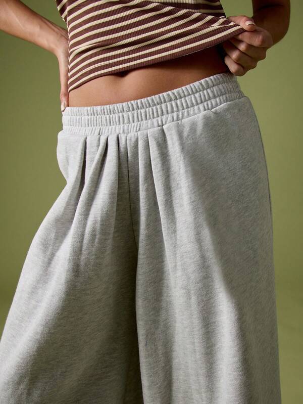 MISSGUIDED Wide Leg Heathered Sweatpants With Drawstring