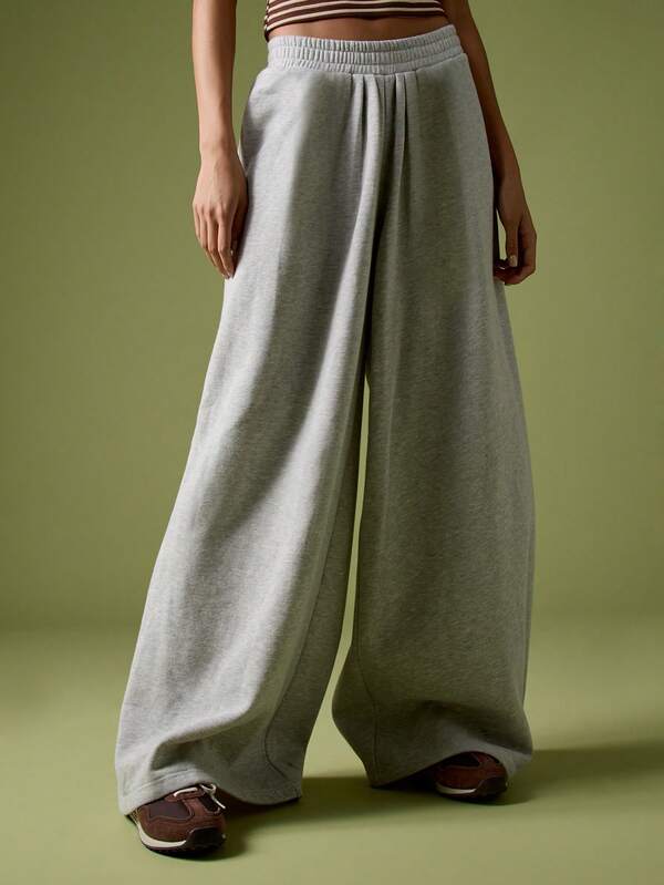 MISSGUIDED Wide Leg Heathered Sweatpants With Drawstring