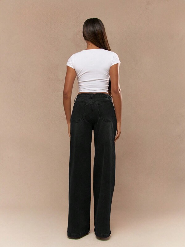MISSGUIDED Wide Leg High Rise Black Denim Jeans