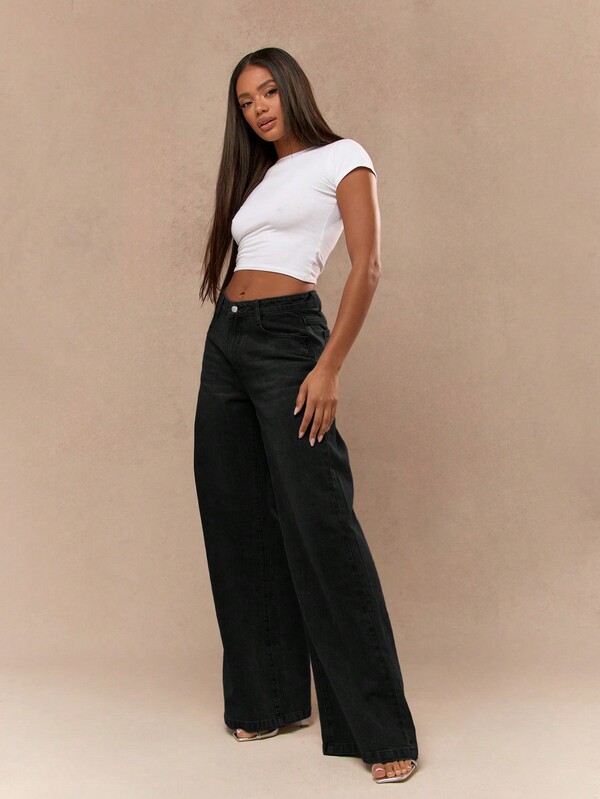 MISSGUIDED Wide Leg High Rise Black Denim Jeans