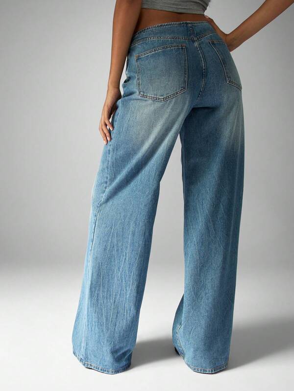 MISSGUIDED Wide Leg High Rise Flared Jeans With Side Pockets