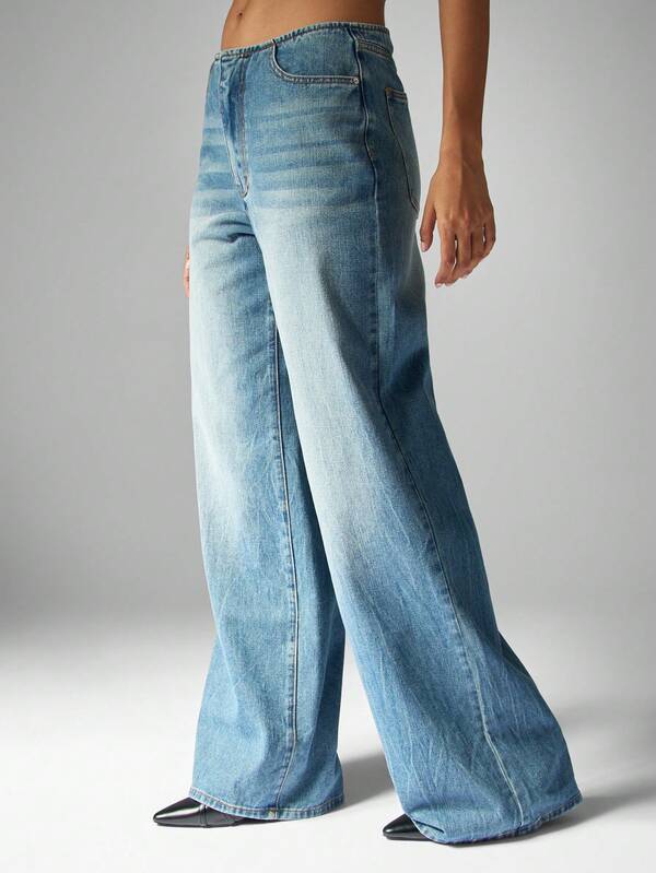 MISSGUIDED Wide Leg High Rise Flared Jeans With Side Pockets