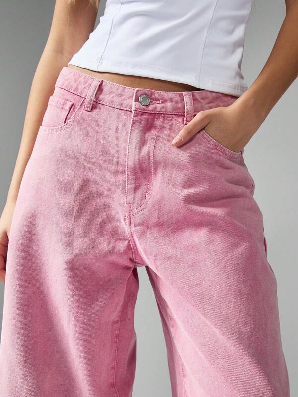 MISSGUIDED Wide Leg High Waisted Loose Fit Pastel Pink Denim Statement Jeans