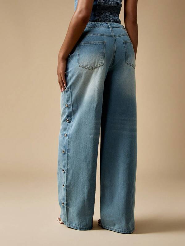 MISSGUIDED Wide Leg Jeans With Metal Button Details
