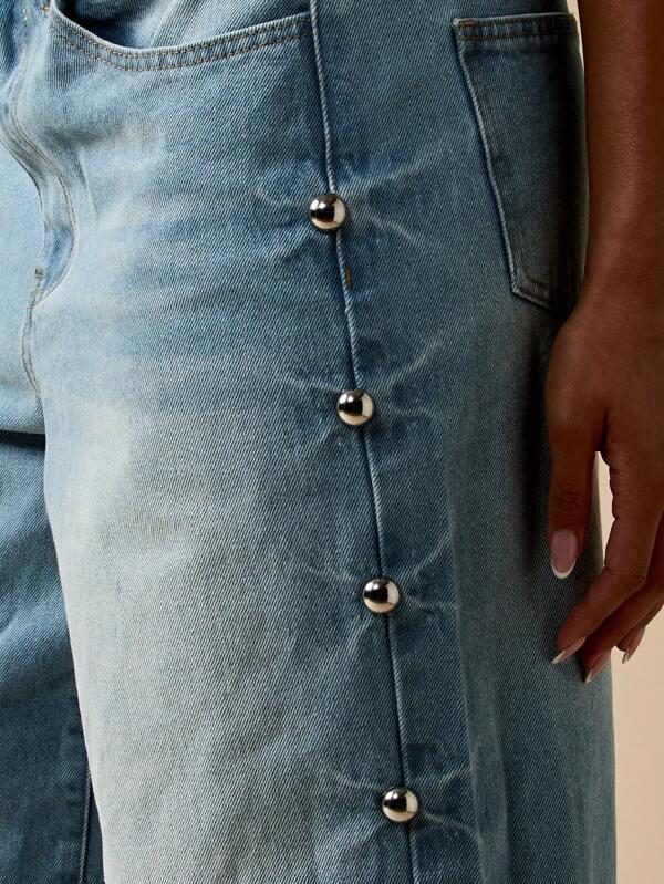 MISSGUIDED Wide Leg Jeans With Metal Button Details