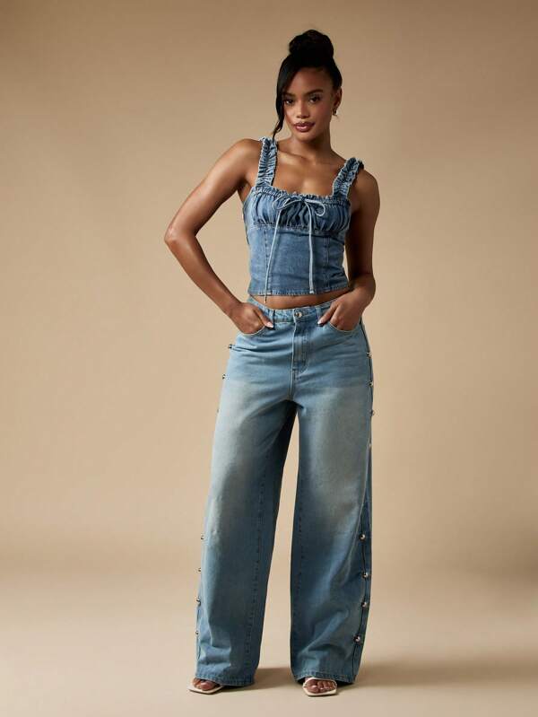 MISSGUIDED Wide Leg Jeans With Metal Button Details