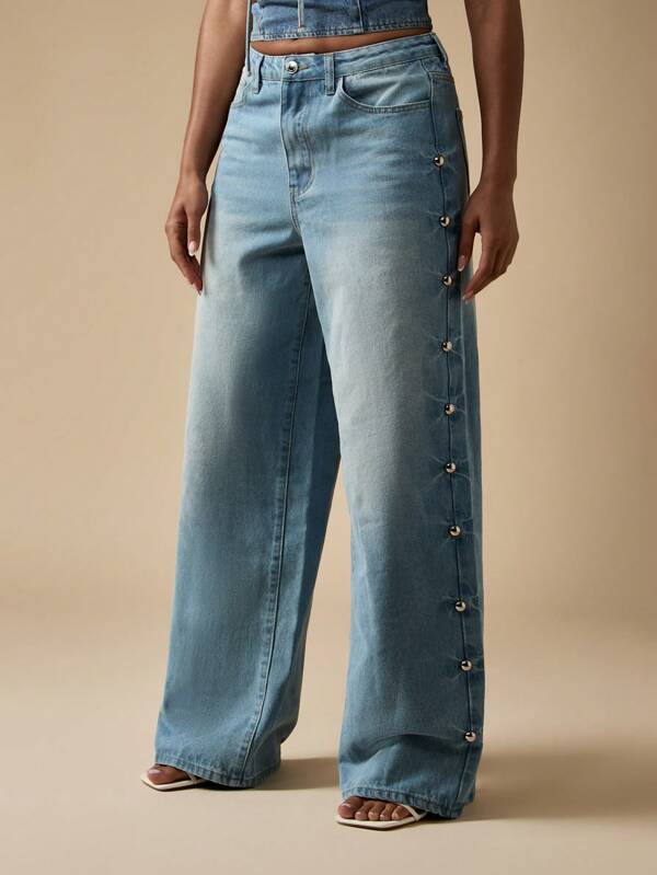 MISSGUIDED Wide Leg Jeans With Metal Button Details