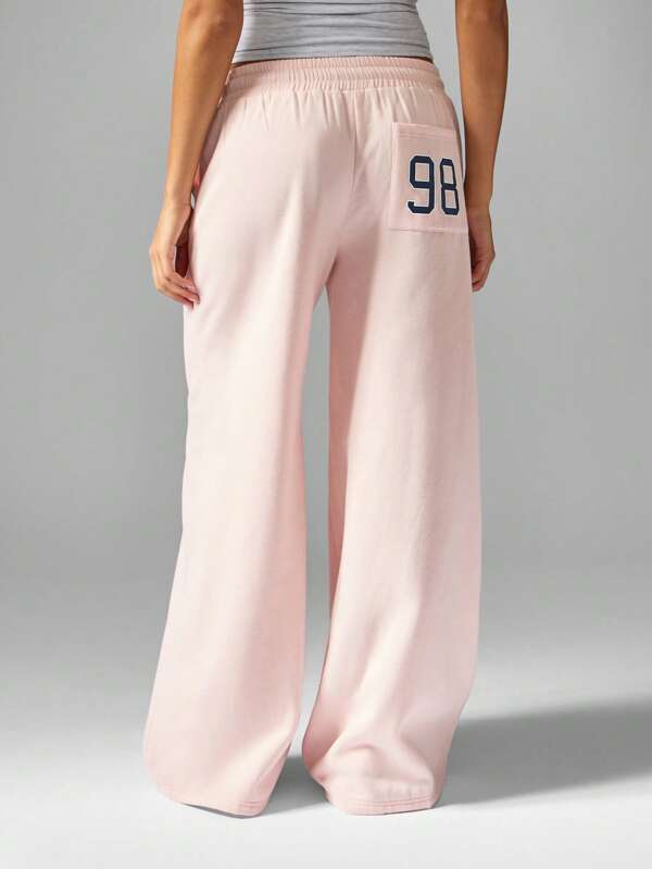 MISSGUIDED Wide Leg Jogger Pants With Drawstring And Number Print