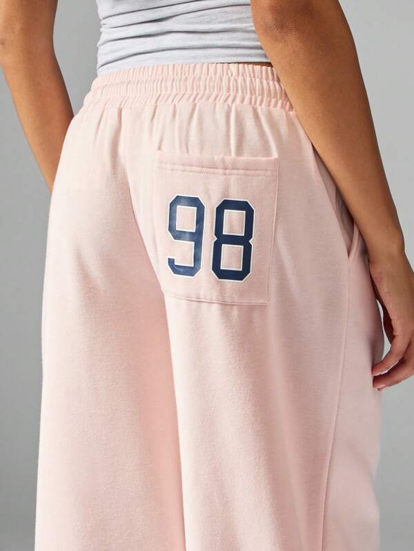 MISSGUIDED Wide Leg Jogger Pants With Drawstring And Number Print