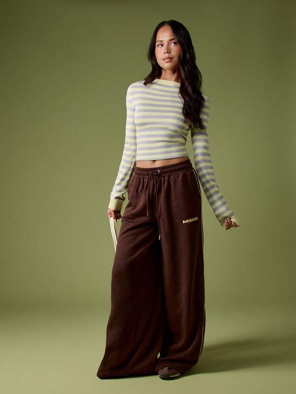 MISSGUIDED Wide Leg Jogger Sweatpants With Side Stripe