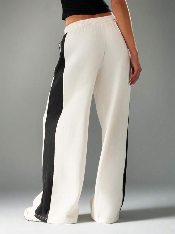 MISSGUIDED Wide Leg Joggers With Black Side Panels