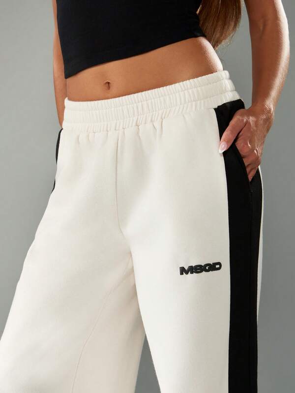 MISSGUIDED Wide Leg Joggers With Black Side Panels