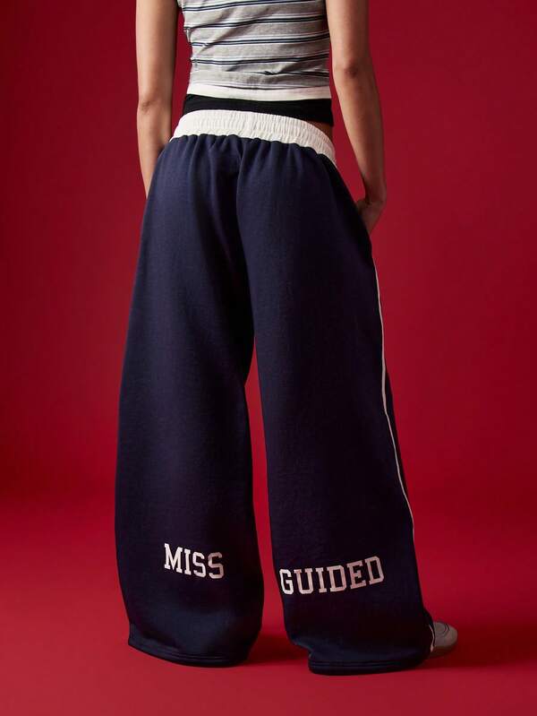 MISSGUIDED Wide Leg Joggers With Contrast Waistband